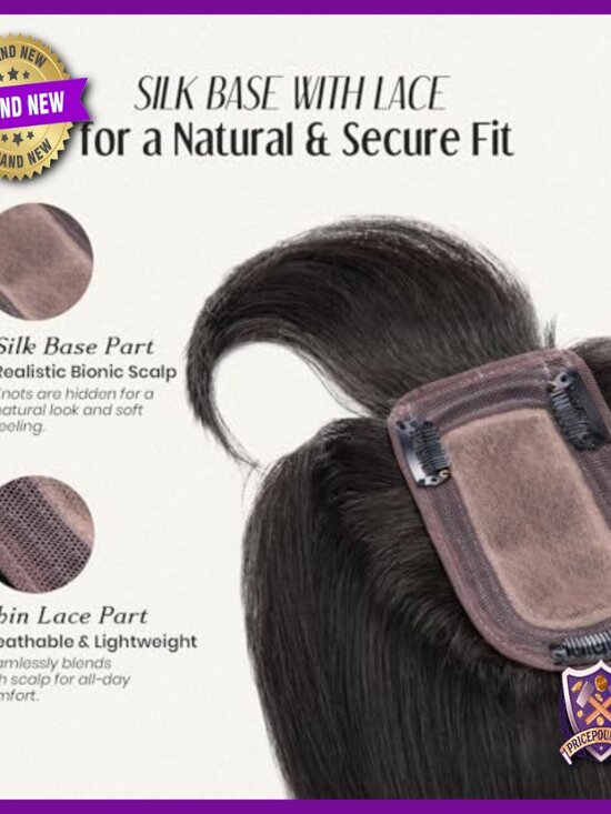Human Hair Topper with Bangs Silk Base Clip-in 12 Inch 150% Density main image 5